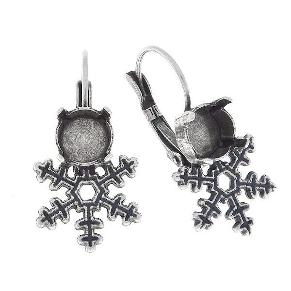 39ss stone settings with Classic Snowflake metal casting elements on Lever back Earring bases