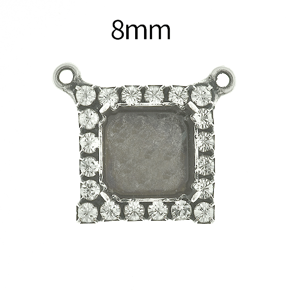 8mm Imperial  4480 Square Stone setting with Rhinestoness and two top loops