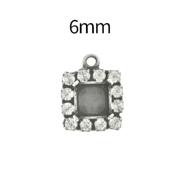 6mm Imperial  4480 Square Stone setting with Rhinestoness and one top loop