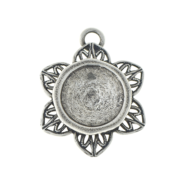 12mm Rivoli metal setting in filigree flower pendant base with one top loop