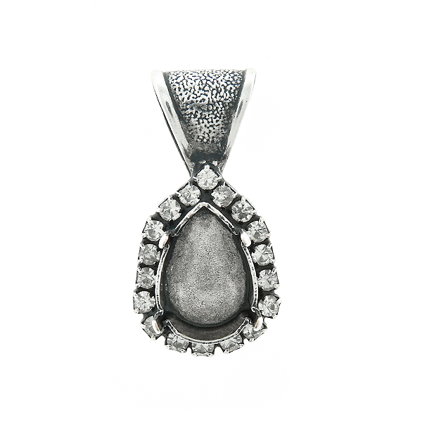 14x10mm Pear shape stone setting with Rhinestoness  Pendant base with bail