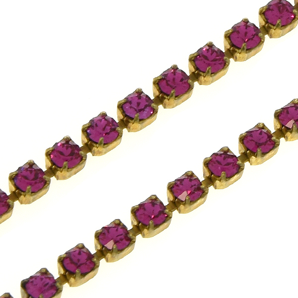 18pp Fuchsia color rhinestone cup chain by meter