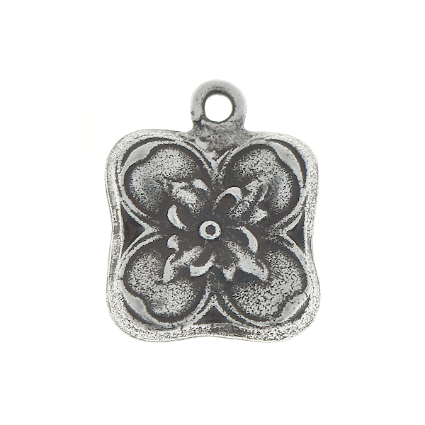 Floral square metal pendant with top loop