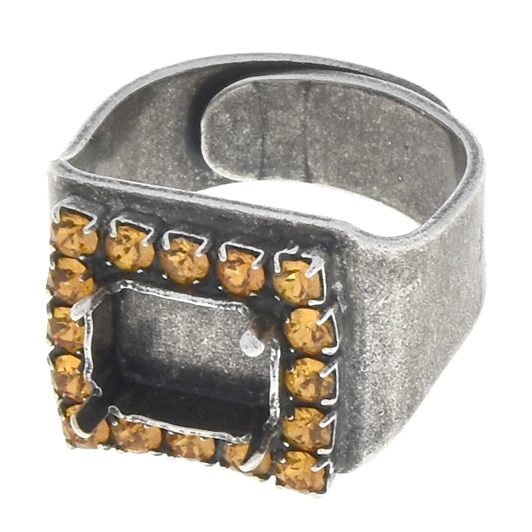 10x8mm Octagon Adjustable signet ring with Rhinestones