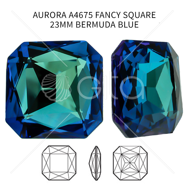 Aurora Crystal A4675 Fancy Square 23mm Bermuda Blue color-1pc pack