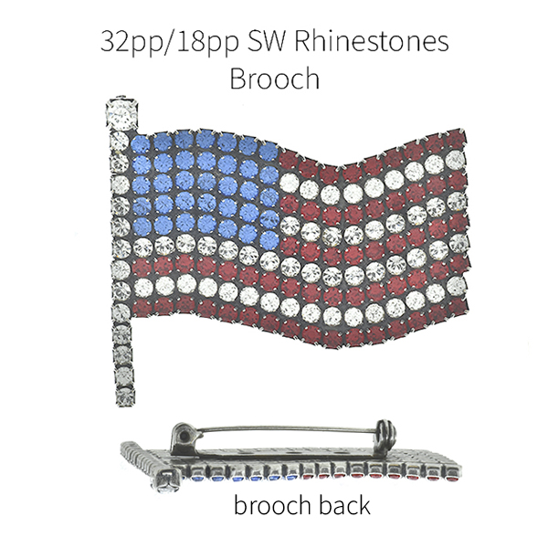 Flag of USA 18pp and 32pp Rhinestones brooch base 