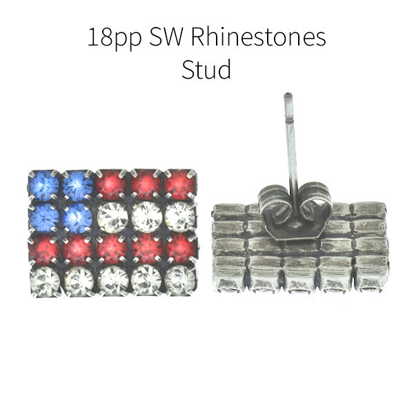 Flag of USA 18pp Rhinestones stud earrings