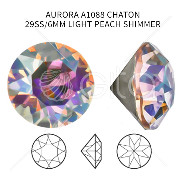 Aurora Crystal 29ss/6mm Chaton A1088 Light Peach Shimmer color-16pcs pack