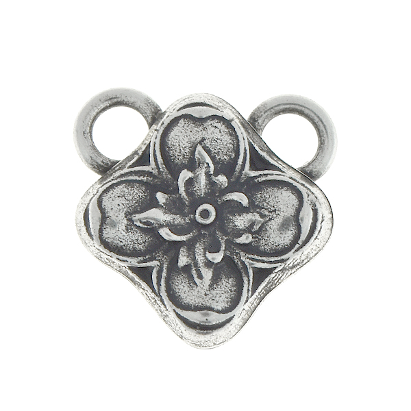 Floral square metal pendant with two 5mm top loops