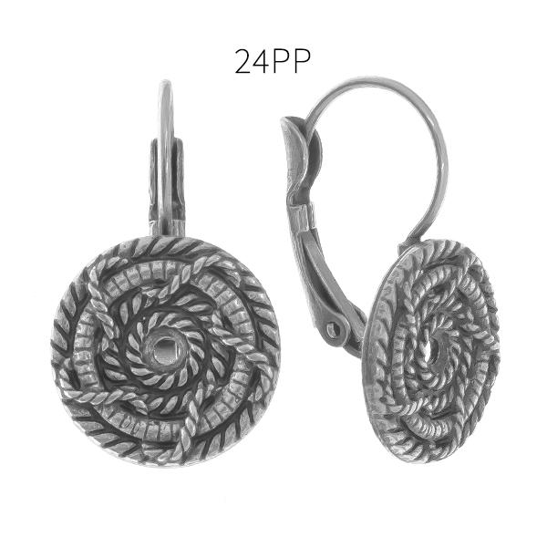 24pp round decorated rope metal casting elements Lever back Earring bases