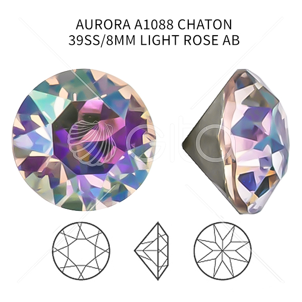 Aurora Crystal 39ss/8mm Chaton A1088 Light Rose AB color-14pcs pack