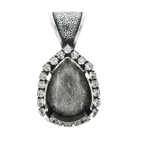 18x13mm Pear shape stone setting with Rhinestoness  Pendant base with bail