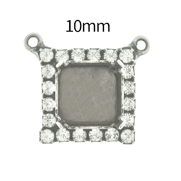 10mm Imperial  4480 Square Stone setting with Rhinestoness and two top loops