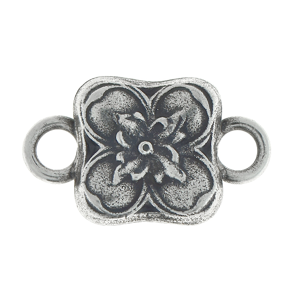 Floral square metal pendant with two 5mm side loops
