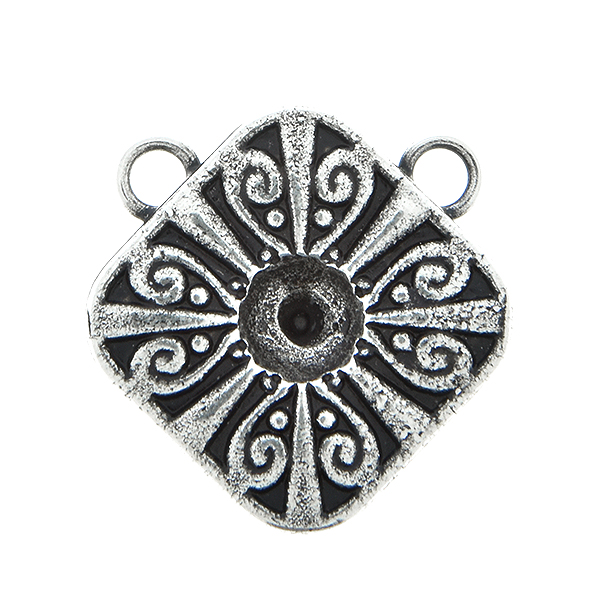  Metal casting Square Chinese ornament element for one 24ss crystal Pendant base with two top loops