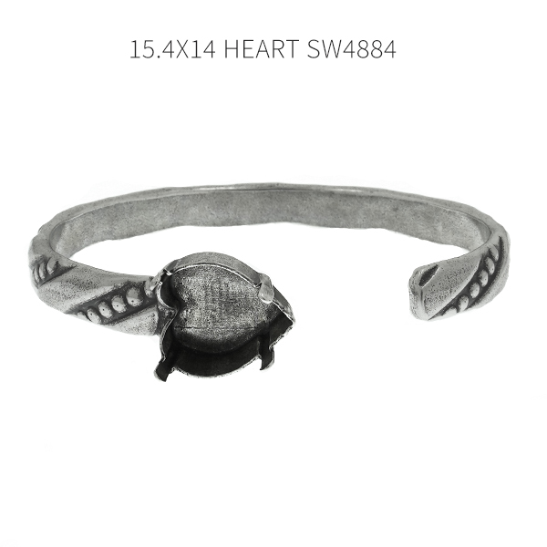 15.4x14mm Heart setting open bangle bracelet base 