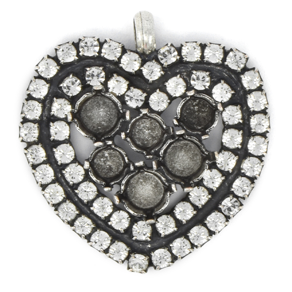 24ss, 29ss Heart shaped Pendant with 2 rows of Rhinestones