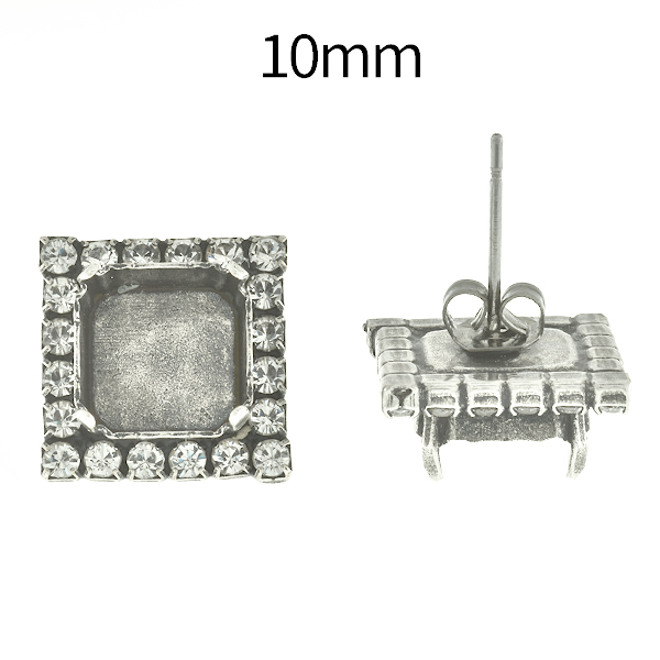10mm Imperial 4480 Square Stud Earring bases with Rhinestoness