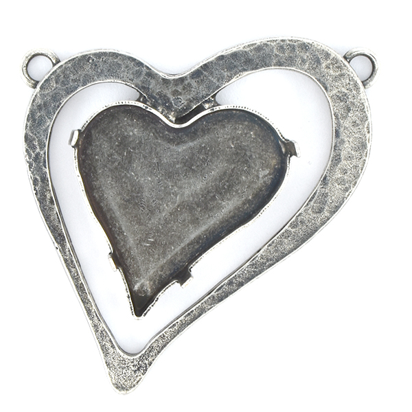 27x25mm Heart in Hollow Frame Pendant base with two loops