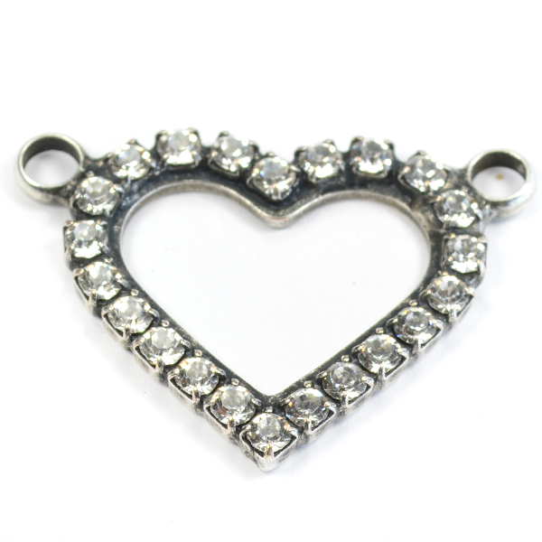 25-22mm Heart pendant with 2  top side loops and crystals