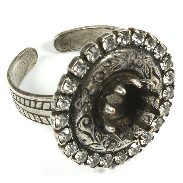39ss Crown ring base with decorated round and Rhinestoness