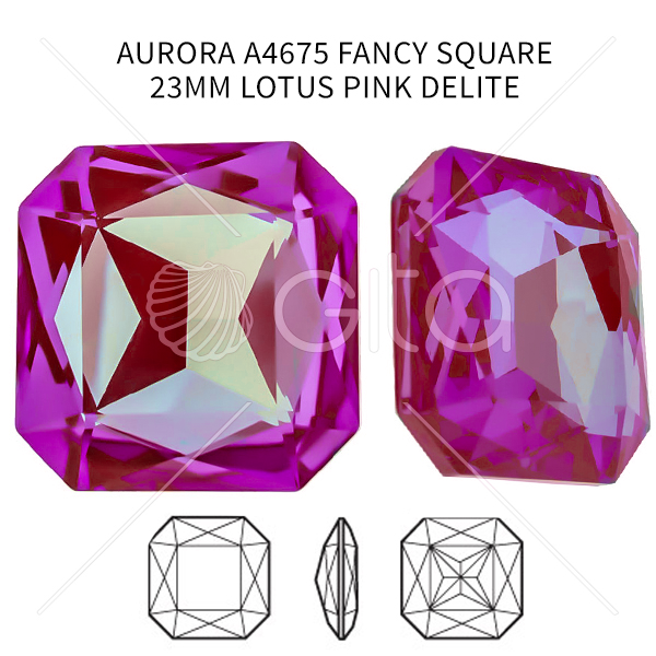 Aurora Crystal A4675 Fancy Square 23mm Lotus Pink DeLite color-1pc pack