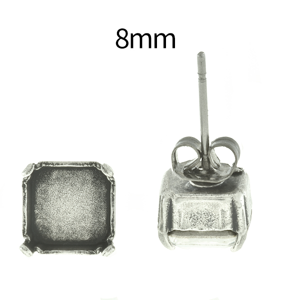 8mm Imperial 4480 Square Stone setting Stud Earring bases