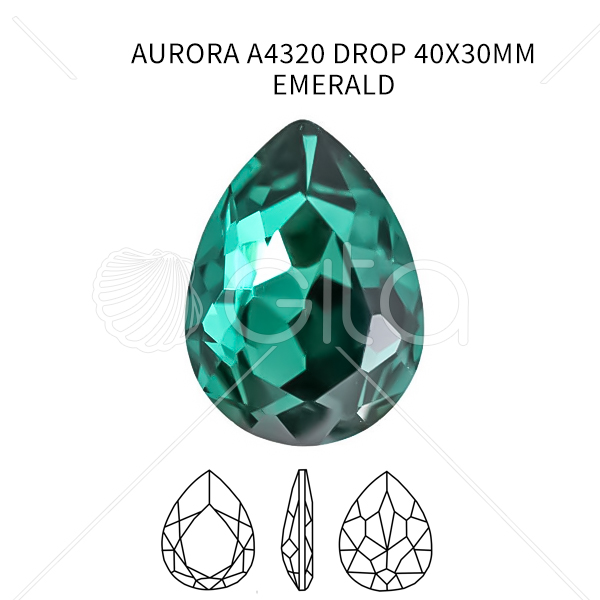 Aurora Crystal A4320 Pear Shape 40x30mm Emerald color-1pc pack