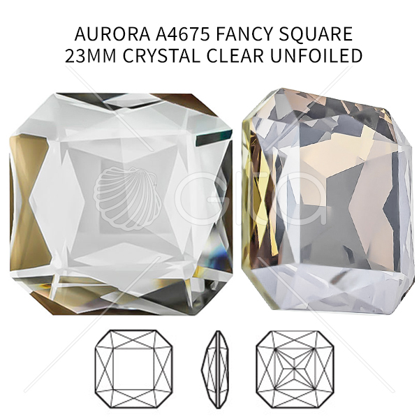 Aurora Crystal A4675 Fancy Square 23mm Crystal Clear Unfoiled color-1pc pack 