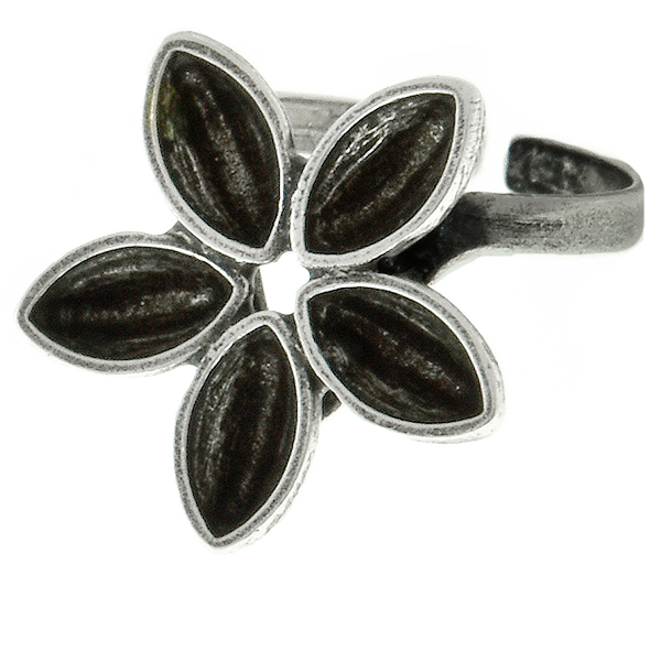 8x4mm Navette metal casting Flower on Adjustable ring base 