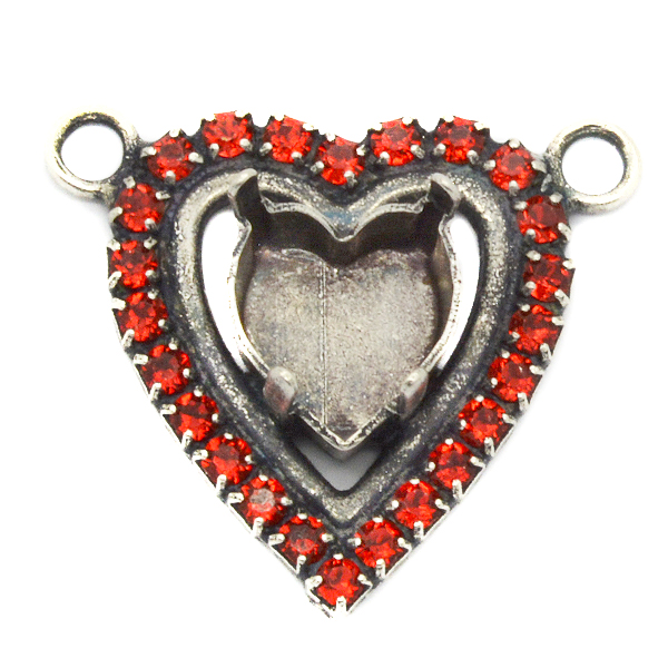   Heart 11X10mm Pendant base with Rhinestones with two top side loops