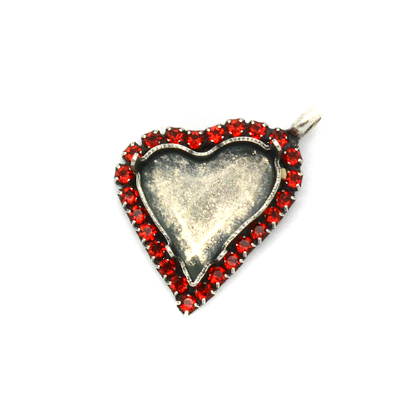 17x15.5mm Sweet Heart Fancy Pendant base with Rhinestoness and top side loop