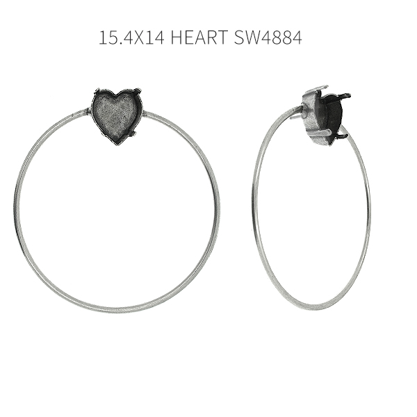 15.4x14mm Heart settings Big Hoop Stud Earring bases 