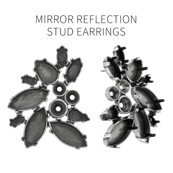 Mixed size stone settings mirror reflection fancy stud earring bases