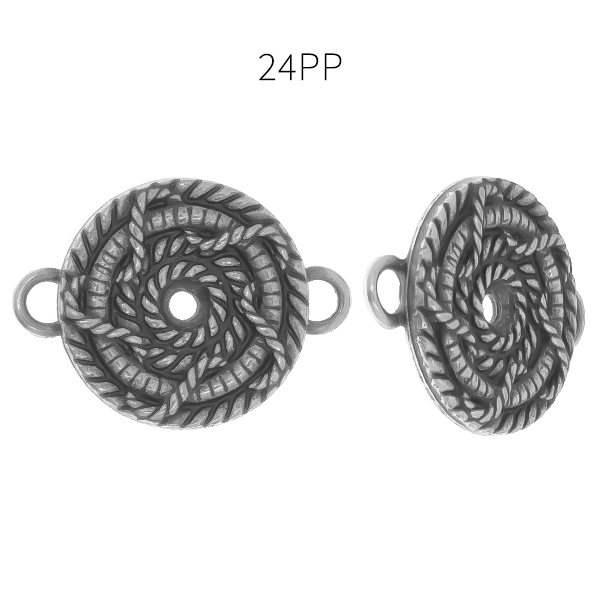 24pp round decorated rope metal casting element with two side loops Pendant/Connector base
