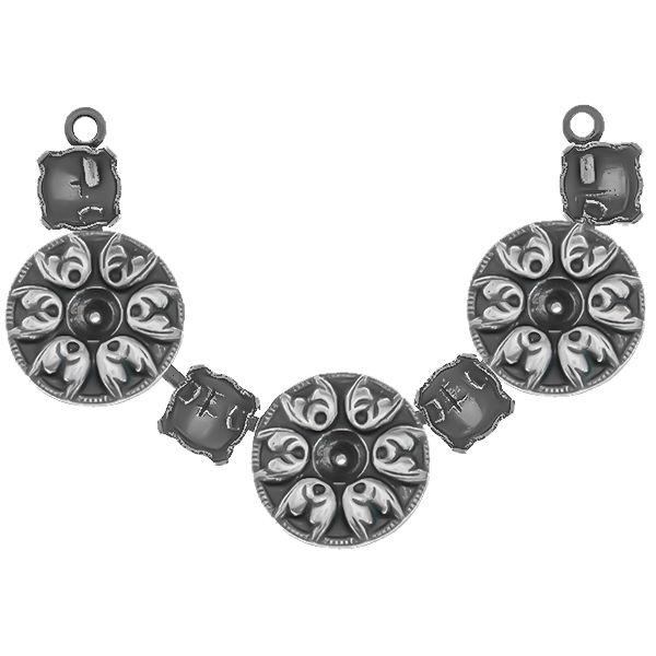 24ss Baroque pattern Round metal casting elements on 29ss cup chain centerpiece for necklace base - 7 settings