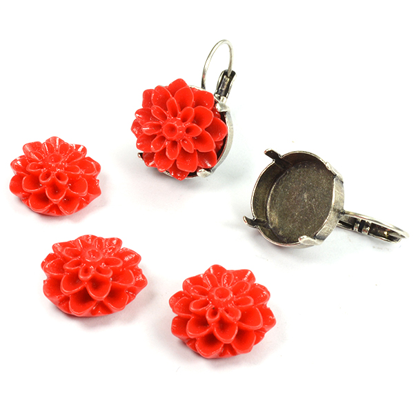 16mm Flower cabochon Red color