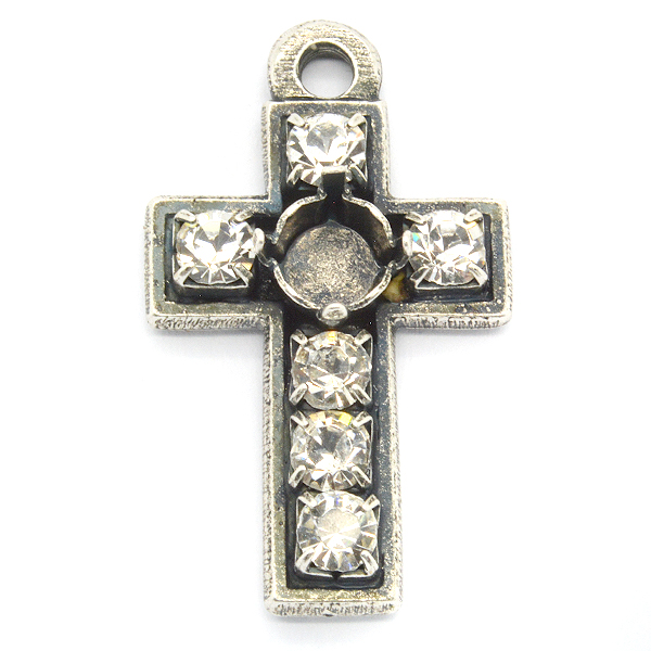 29ss Cross Pendant with top loop and rhinestone