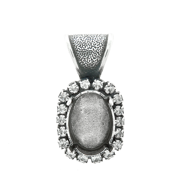 14x10mm Oval  stone setting with Rhinestoness  Pendant base with bail