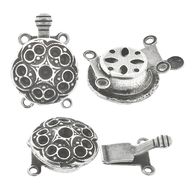 18pp and 14pp metal casting Flower on Decorated Hidden Round Box Clasp