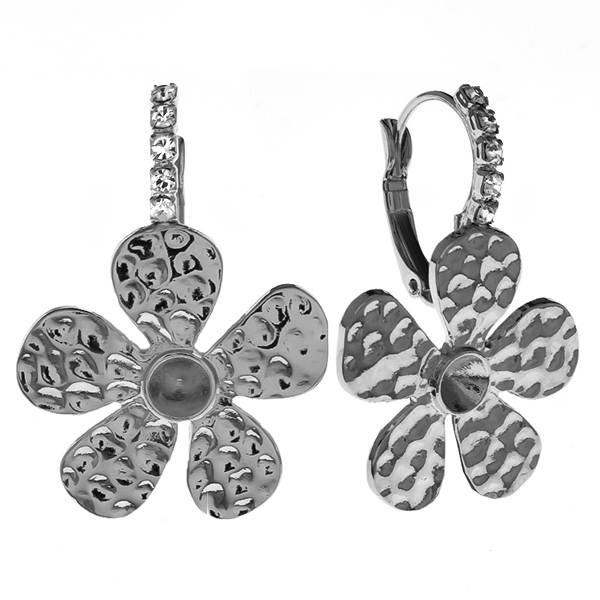 24ss metal stamping Flower Lever back earrings with Rhinestones