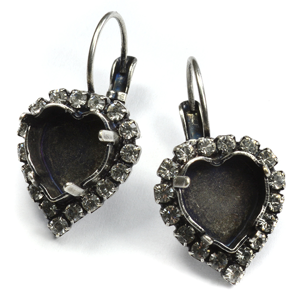 Heart 11-10mm drop earrings base with Rhinestoness