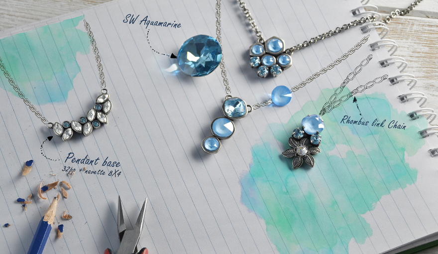 March's birth stone - Aquamarine pendants 