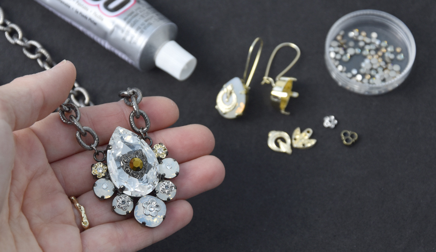 Upgrading jewelry with metal parts and Flatback crystal DIY