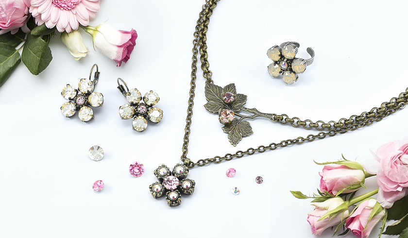 Golden crystal flowers jewelry inspiration