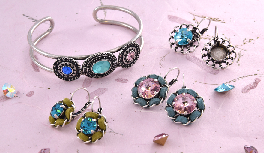 Leather & Swarovski crystal earrings