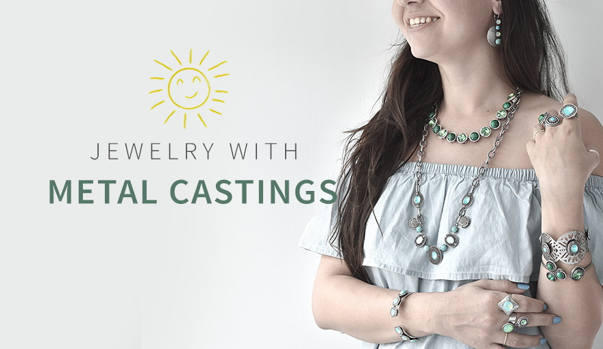Jewelry making with metal casting & natural green stones