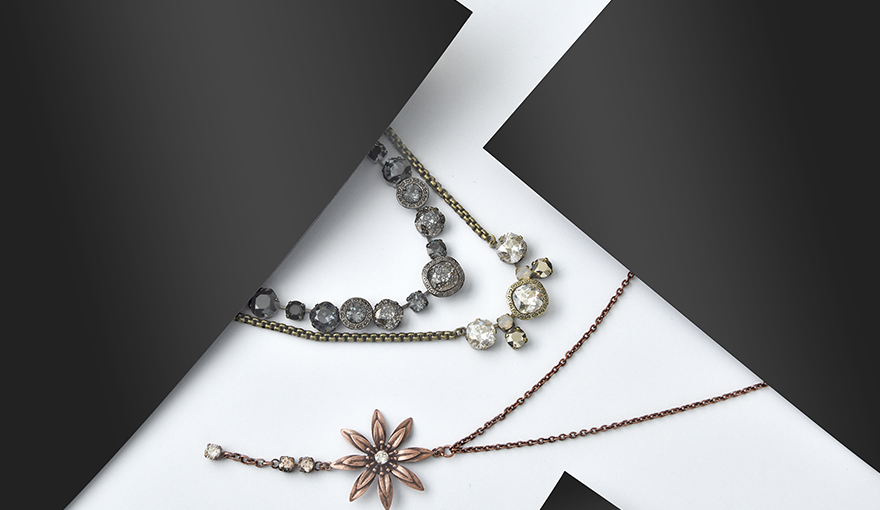 Dark metallic glam jewelry set with SW crystals